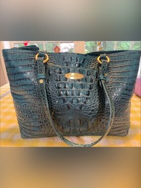 Brahmin Teal Croc-Embossed Leather Asher Melbourne Tote Bag *see scratch